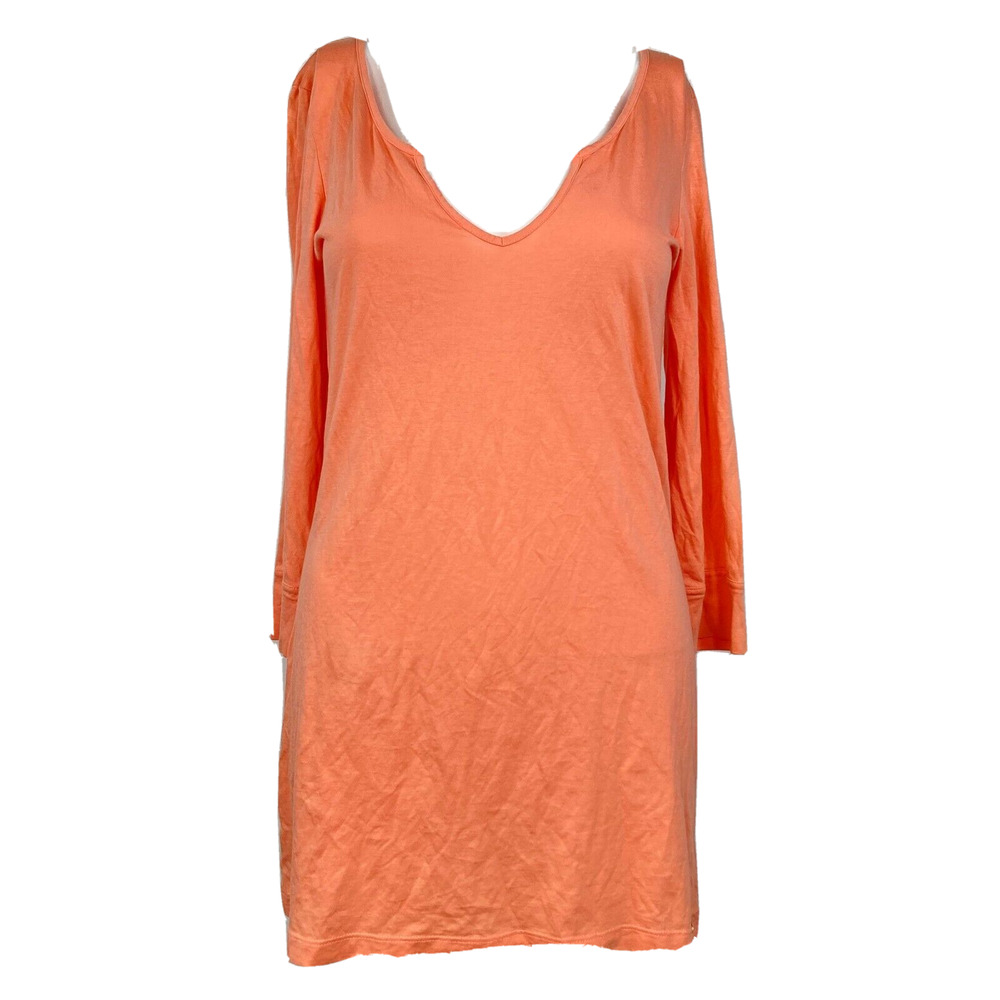 Tommy Bahama Shirt Women Sz XS Peach Orange Cotton Plunge V-Neck Soft Knit Tunic
